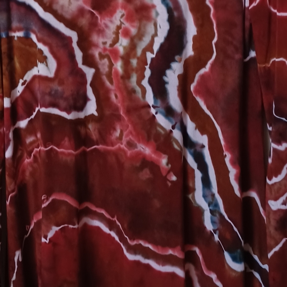 ZION Ladies Large Red and Brown Long Sleeve Tie Dye Stretchy Tunic - Picture 4 of 5